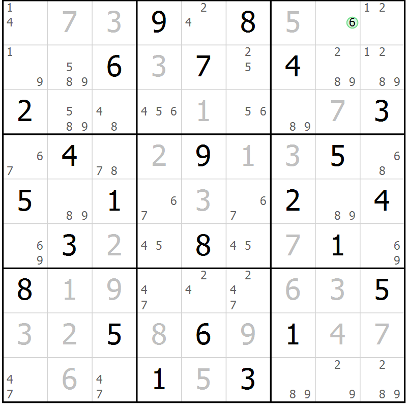 Position des candidats pour la solution de la Gr 52 page 55 du magazine de sudoku Suprême n° 034