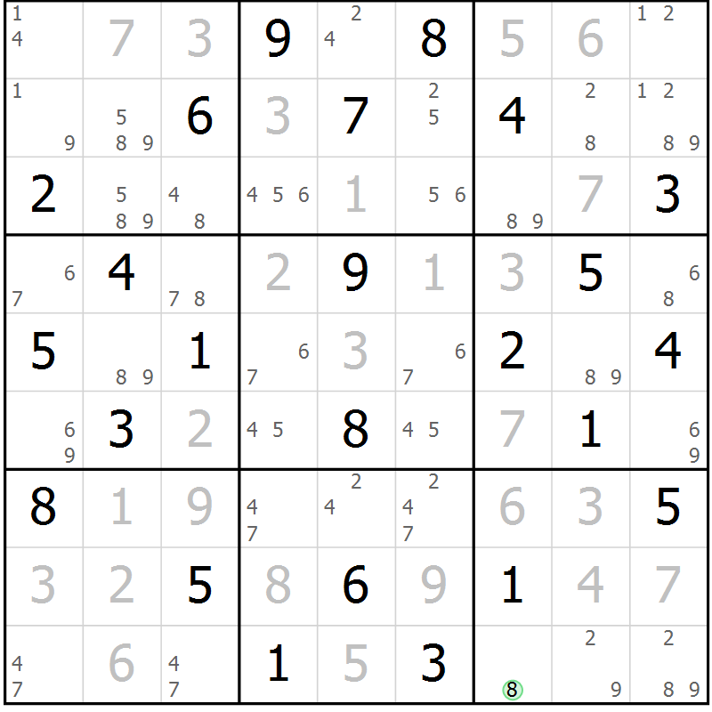 Position des candidats pour la solution de la Gr 52 page 55 du magazine de sudoku Suprême n° 034