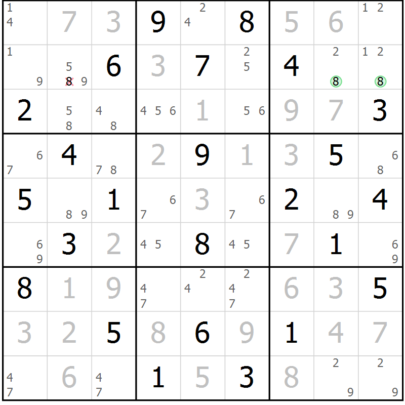 Position des candidats pour la solution de la Gr 52 page 55 du magazine de sudoku Suprême n° 034