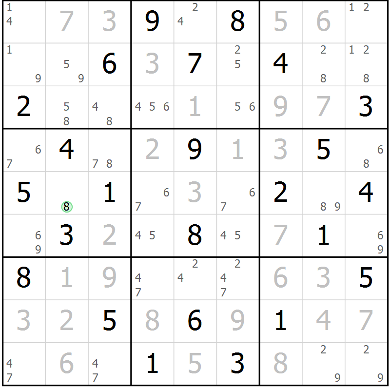 Position des candidats pour la solution de la Gr 52 page 55 du magazine de sudoku Suprême n° 034