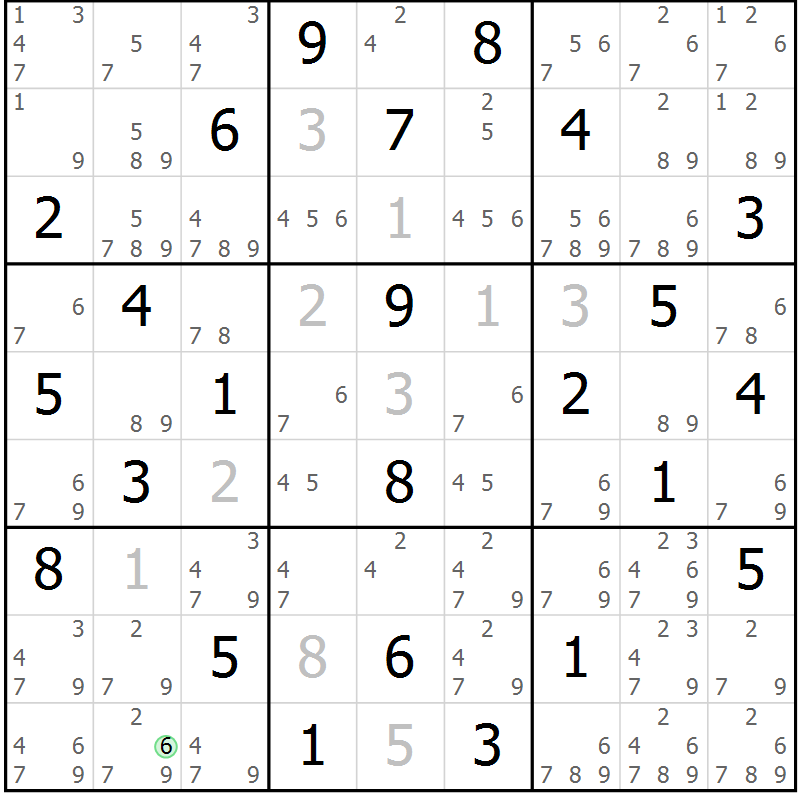 Position des candidats pour la solution de la Gr 52 page 55 du magazine de sudoku Suprême n° 034