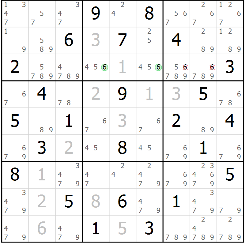 Position des candidats pour la solution de la Gr 52 page 55 du magazine de sudoku Suprême n° 034