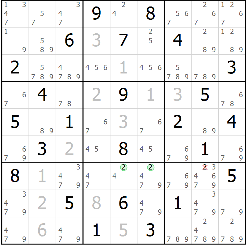 Position des candidats pour la solution de la Gr 52 page 55 du magazine de sudoku Suprême n° 034