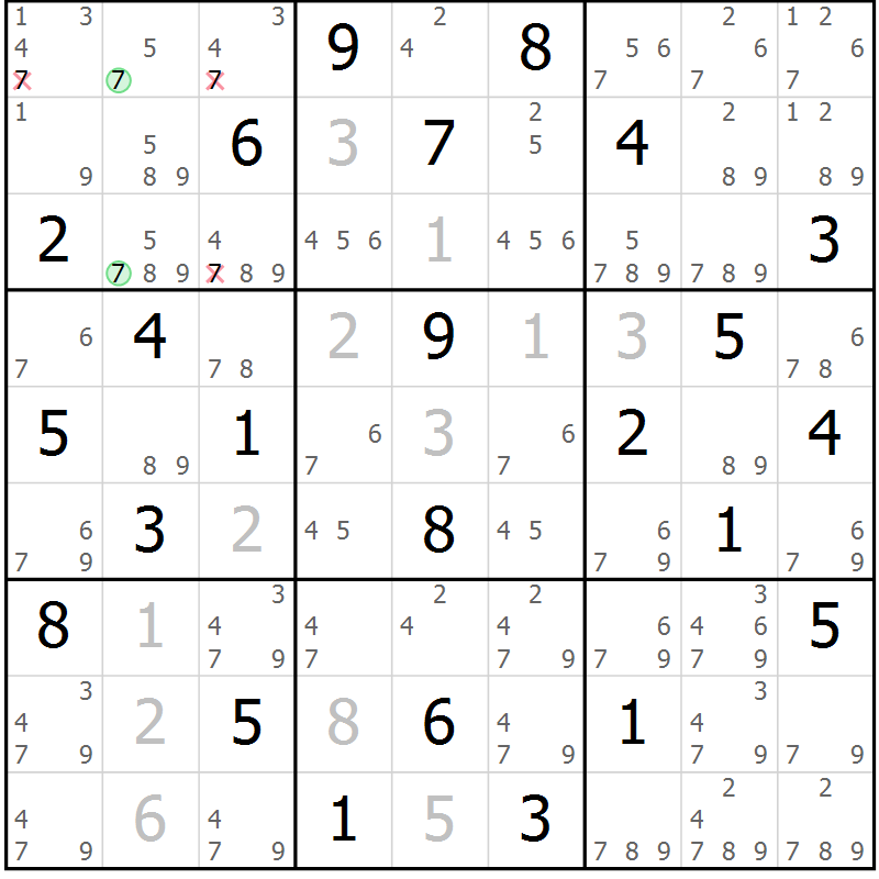 Position des candidats pour la solution de la Gr 52 page 55 du magazine de sudoku Suprême n° 034