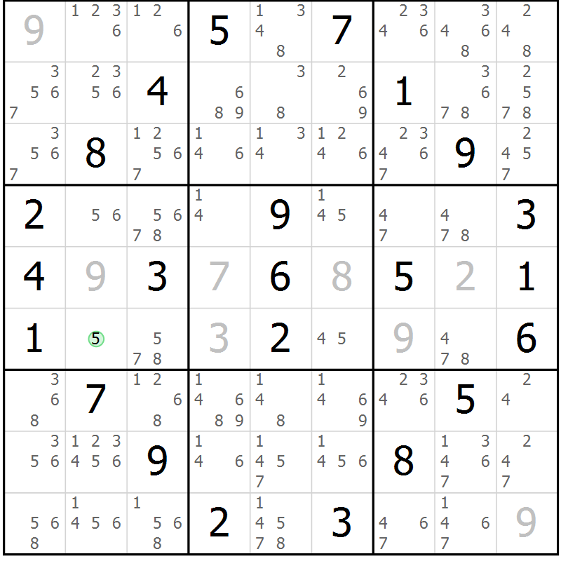 Position des candidats pour la solution de la Gr 53 page 56 du magazine de sudoku Suprême n° 034