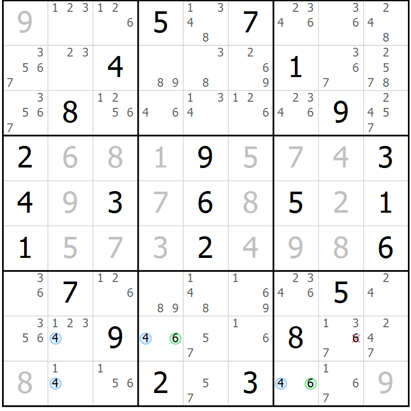 Position des candidats pour la solution de la Gr 53 page 56 du magazine de sudoku Suprême n° 034
