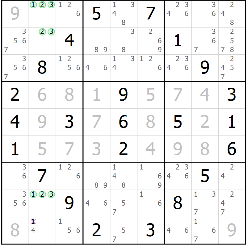 Position des candidats pour la solution de la Gr 53 page 56 du magazine de sudoku Suprême n° 034