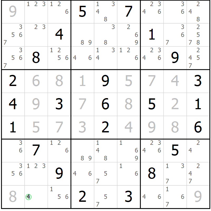 Position des candidats pour la solution de la Gr 53 page 56 du magazine de sudoku Suprême n° 034
