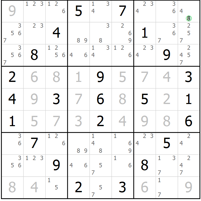 Position des candidats pour la solution de la Gr 53 page 56 du magazine de sudoku Suprême n° 034