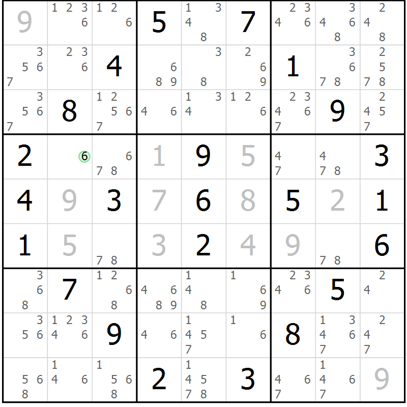 Position des candidats pour la solution de la Gr 53 page 56 du magazine de sudoku Suprême n° 034