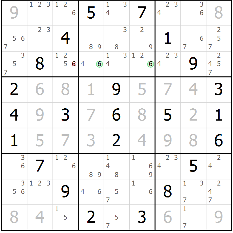 Position des candidats pour la solution de la Gr 53 page 56 du magazine de sudoku Suprême n° 034