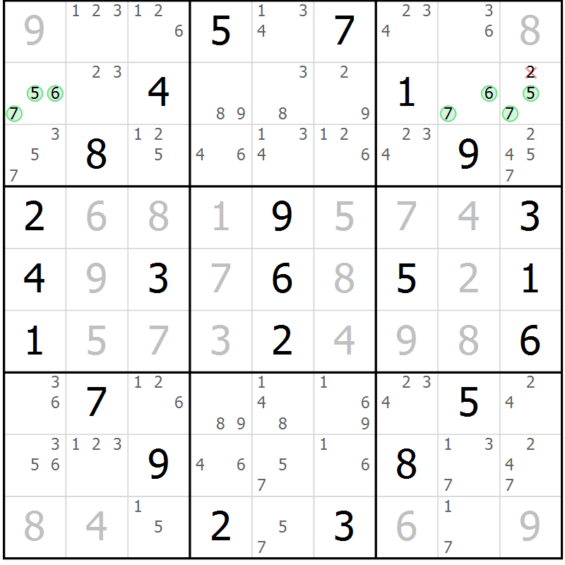 Position des candidats pour la solution de la Gr 53 page 56 du magazine de sudoku Suprême n° 034