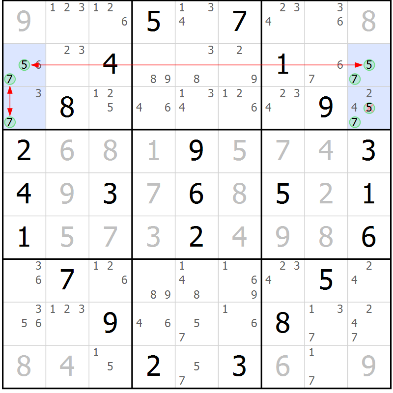 Position des candidats pour la solution de la Gr 53 page 56 du magazine de sudoku Suprême n° 034