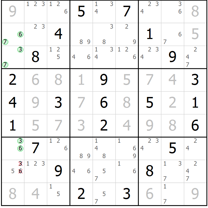 Position des candidats pour la solution de la Gr 53 page 56 du magazine de sudoku Suprême n° 034