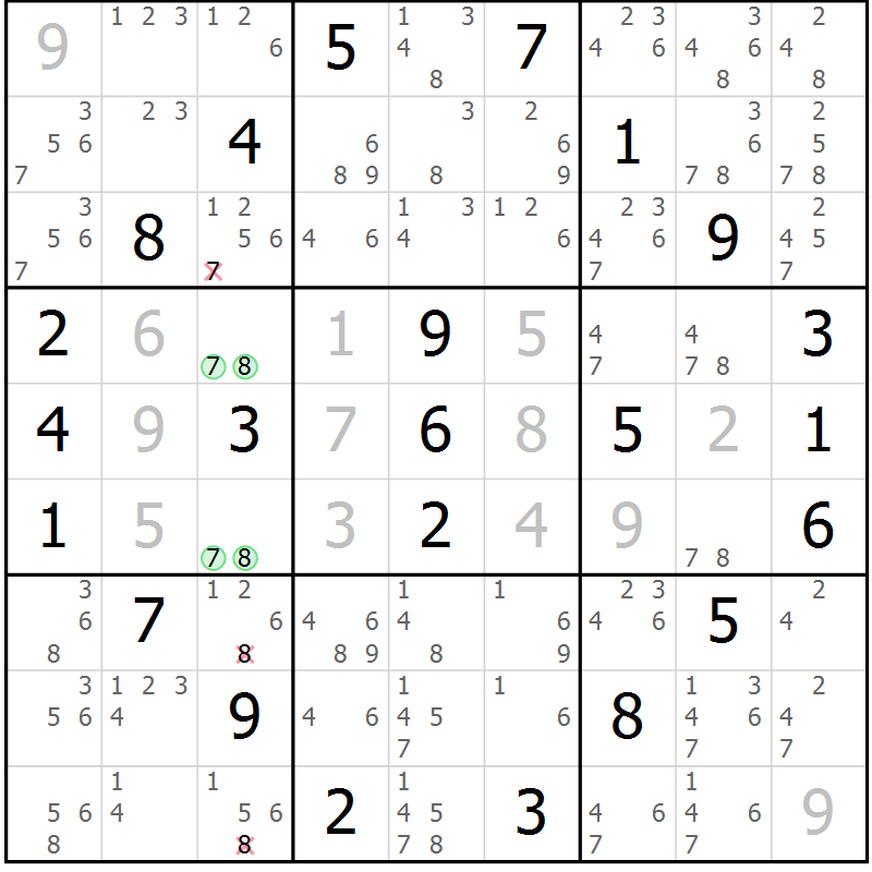 Position des candidats pour la solution de la Gr 53 page 56 du magazine de sudoku Suprême n° 034