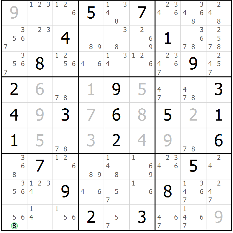 Position des candidats pour la solution de la Gr 53 page 56 du magazine de sudoku Suprême n° 034