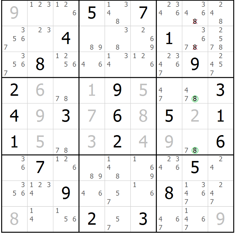 Position des candidats pour la solution de la Gr 53 page 56 du magazine de sudoku Suprême n° 034