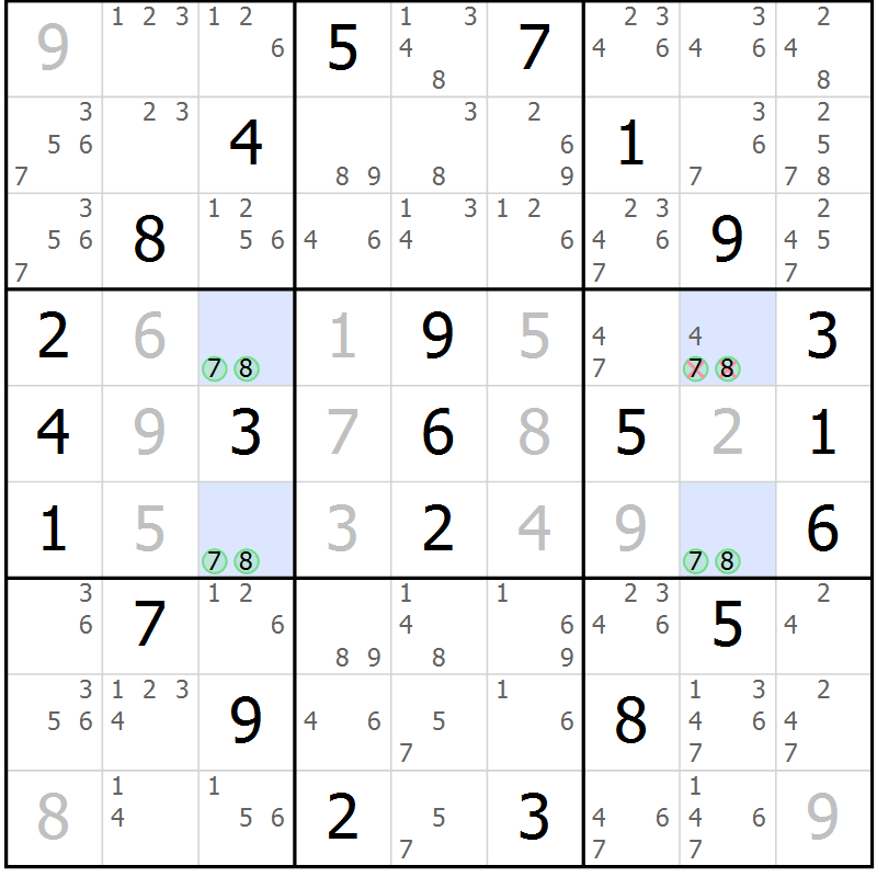 Position des candidats pour la solution de la Gr 53 page 56 du magazine de sudoku Suprême n° 034