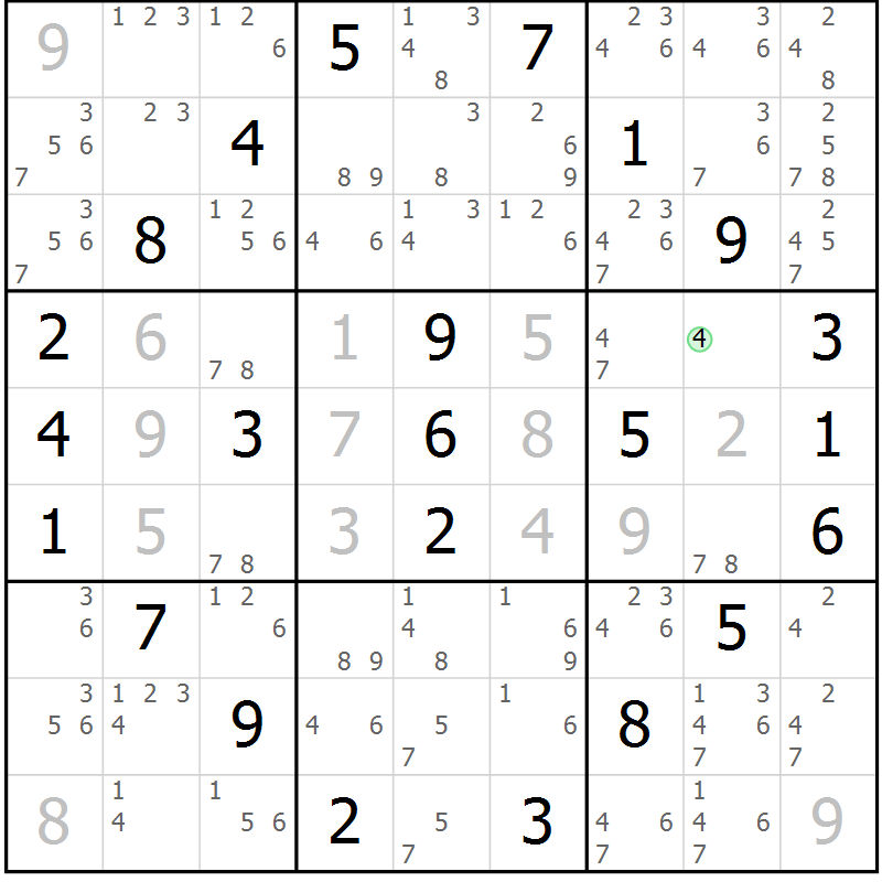Position des candidats pour la solution de la Gr 53 page 56 du magazine de sudoku Suprême n° 034
