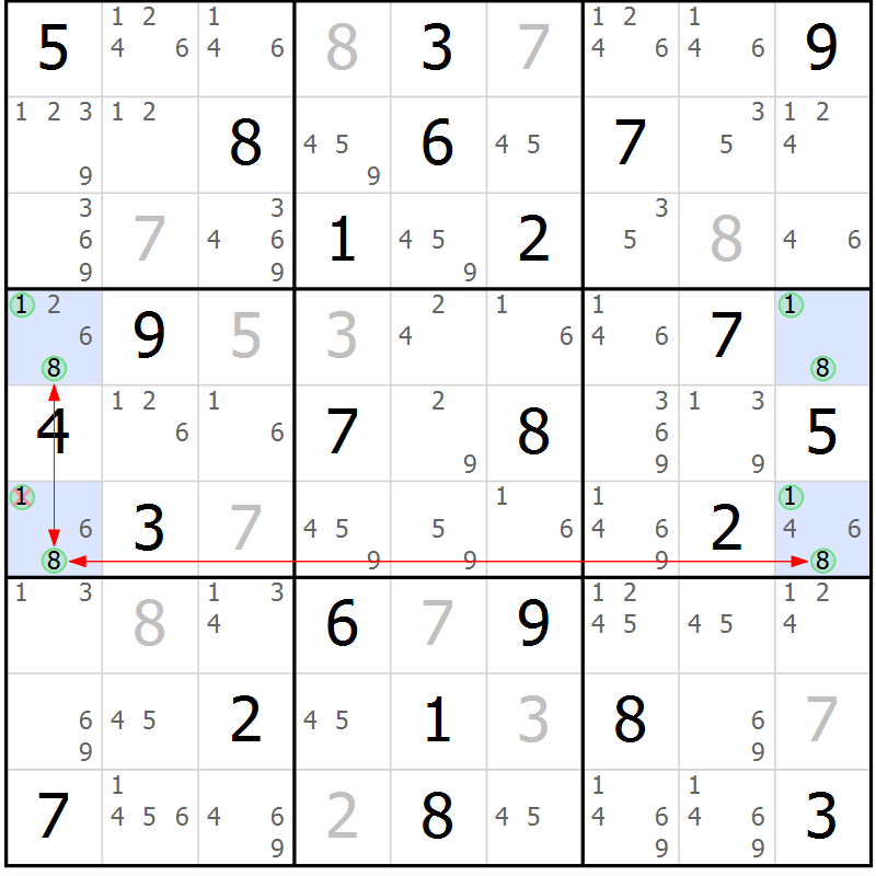 Position des candidats pour la solution de la Gr 54 page 57 du magazine de sudoku Suprême n° 034