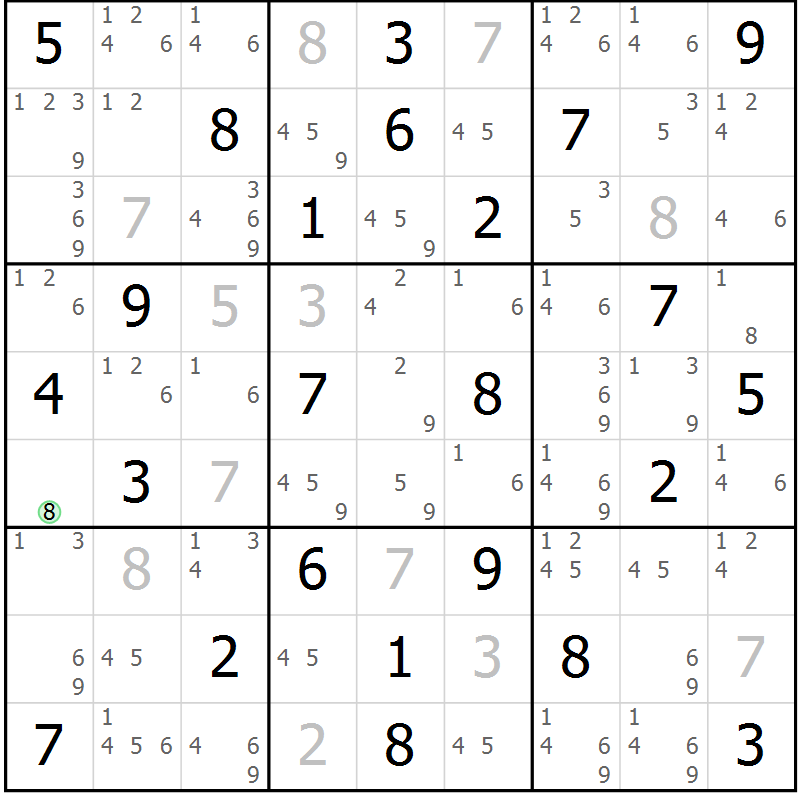 Position des candidats pour la solution de la Gr 54 page 57 du magazine de sudoku Suprême n° 034