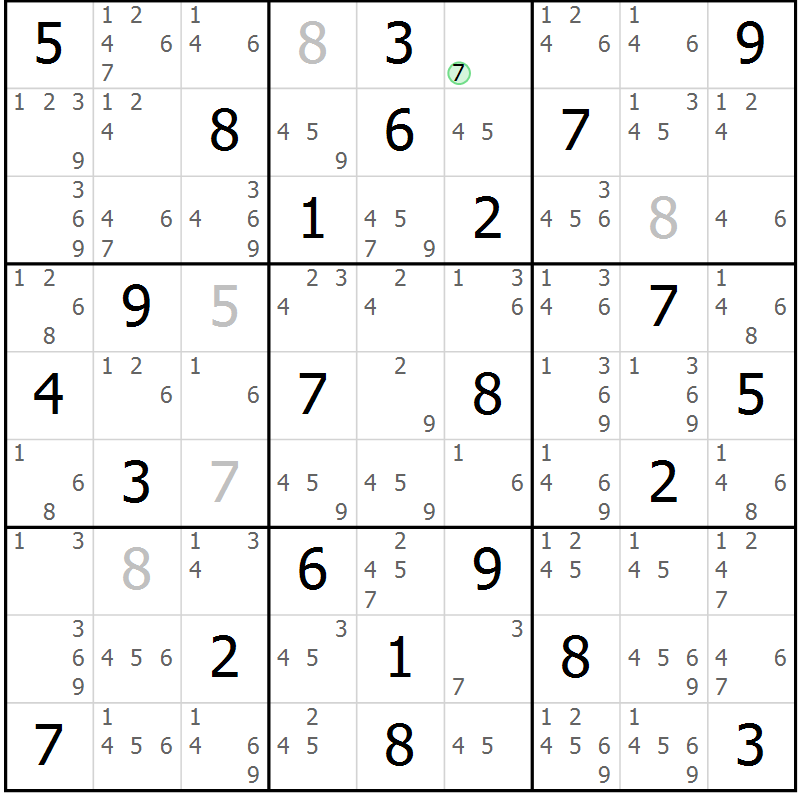 Position des candidats pour la solution de la Gr 54 page 57 du magazine de sudoku Suprême n° 034