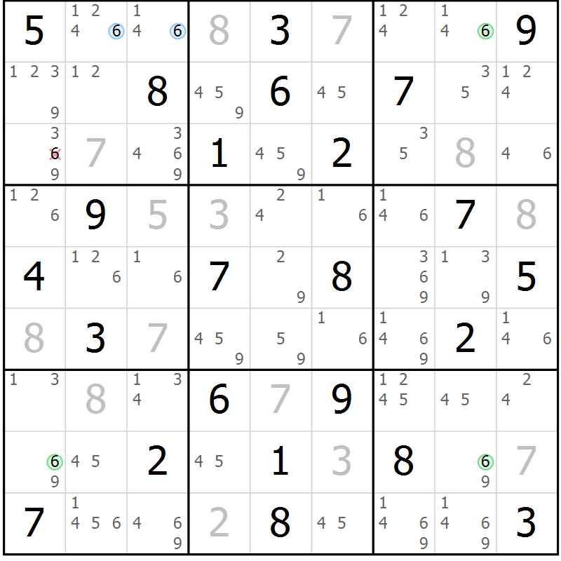 Position des candidats pour la solution de la Gr 54 page 57 du magazine de sudoku Suprême n° 034