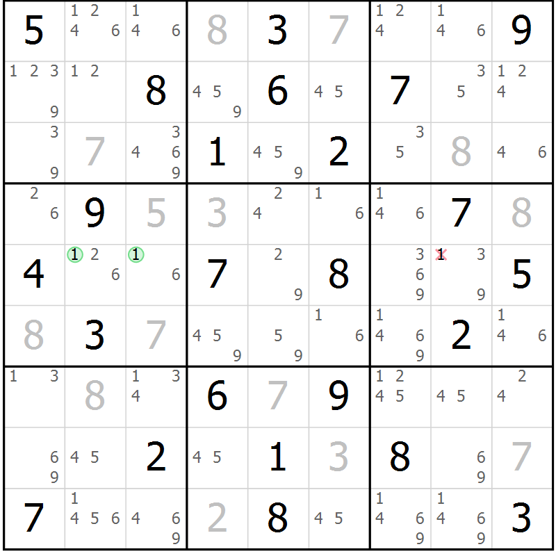 Position des candidats pour la solution de la Gr 54 page 57 du magazine de sudoku Suprême n° 034