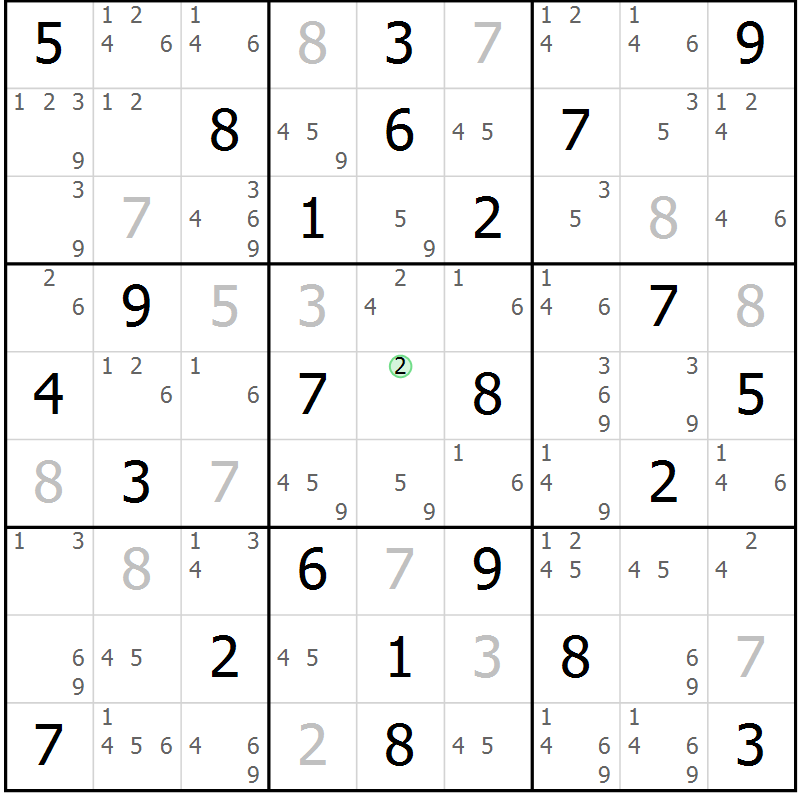 Position des candidats pour la solution de la Gr 54 page 57 du magazine de sudoku Suprême n° 034