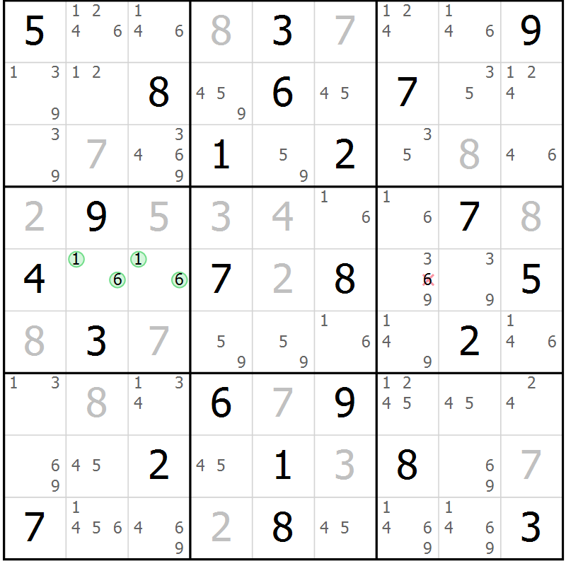 Position des candidats pour la solution de la Gr 54 page 57 du magazine de sudoku Suprême n° 034