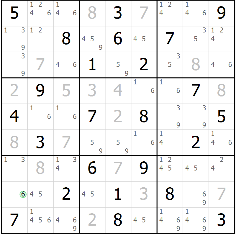 Position des candidats pour la solution de la Gr 54 page 57 du magazine de sudoku Suprême n° 034