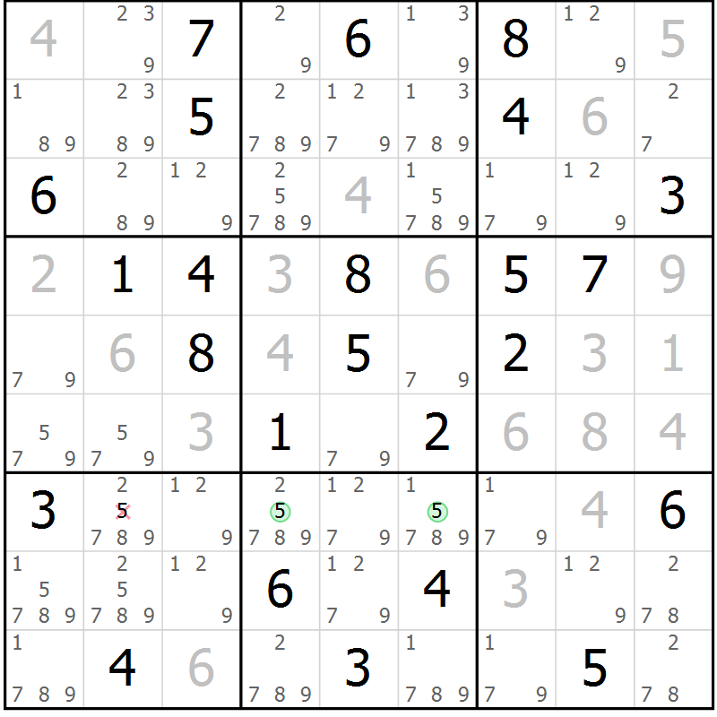 Position des candidats pour la solution de la Gr 55 page 58 du magazine de sudoku Suprême n° 034