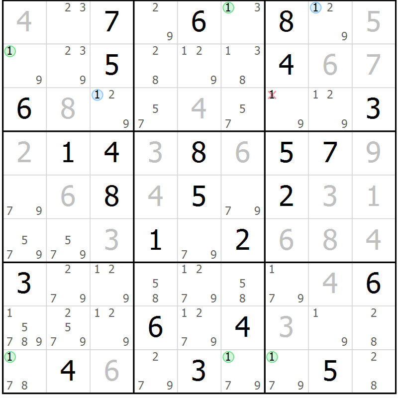 Position des candidats pour la solution de la Gr 55 page 58 du magazine de sudoku Suprême n° 034