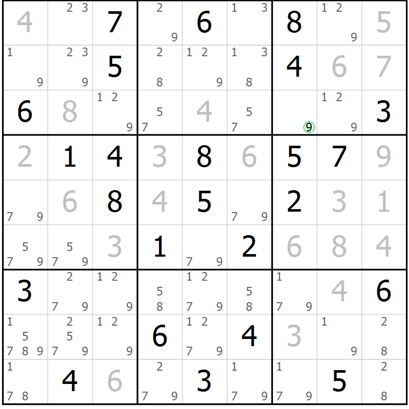 Position des candidats pour la solution de la Gr 55 page 58 du magazine de sudoku Suprême n° 034