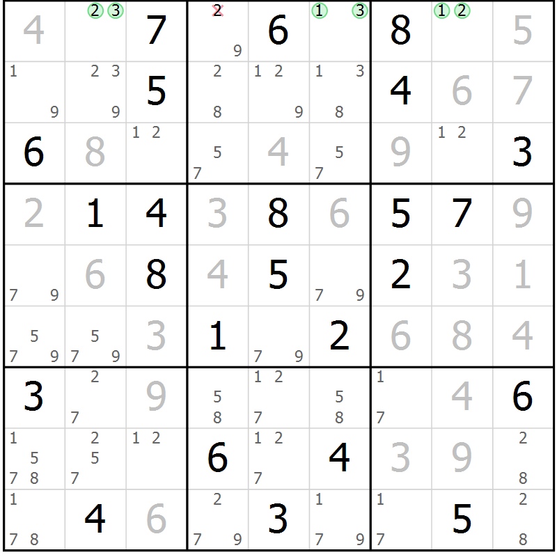 Position des candidats pour la solution de la Gr 55 page 58 du magazine de sudoku Suprême n° 034