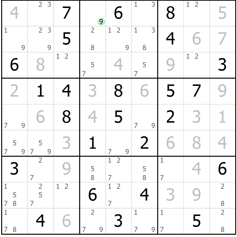 Position des candidats pour la solution de la Gr 55 page 58 du magazine de sudoku Suprême n° 034