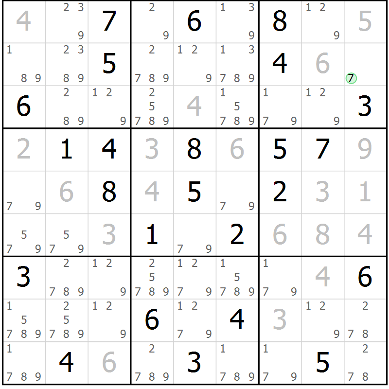 Position des candidats pour la solution de la Gr 55 page 58 du magazine de sudoku Suprême n° 034