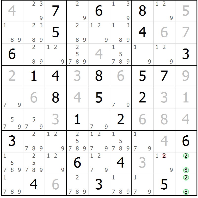 Position des candidats pour la solution de la Gr 55 page 58 du magazine de sudoku Suprême n° 034