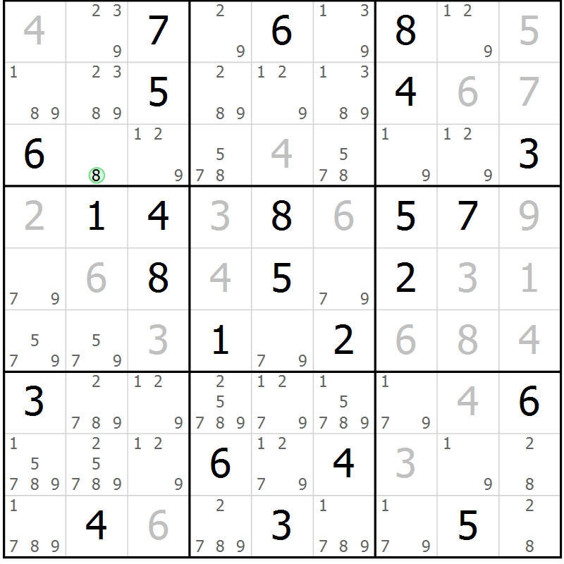 Position des candidats pour la solution de la Gr 55 page 58 du magazine de sudoku Suprême n° 034