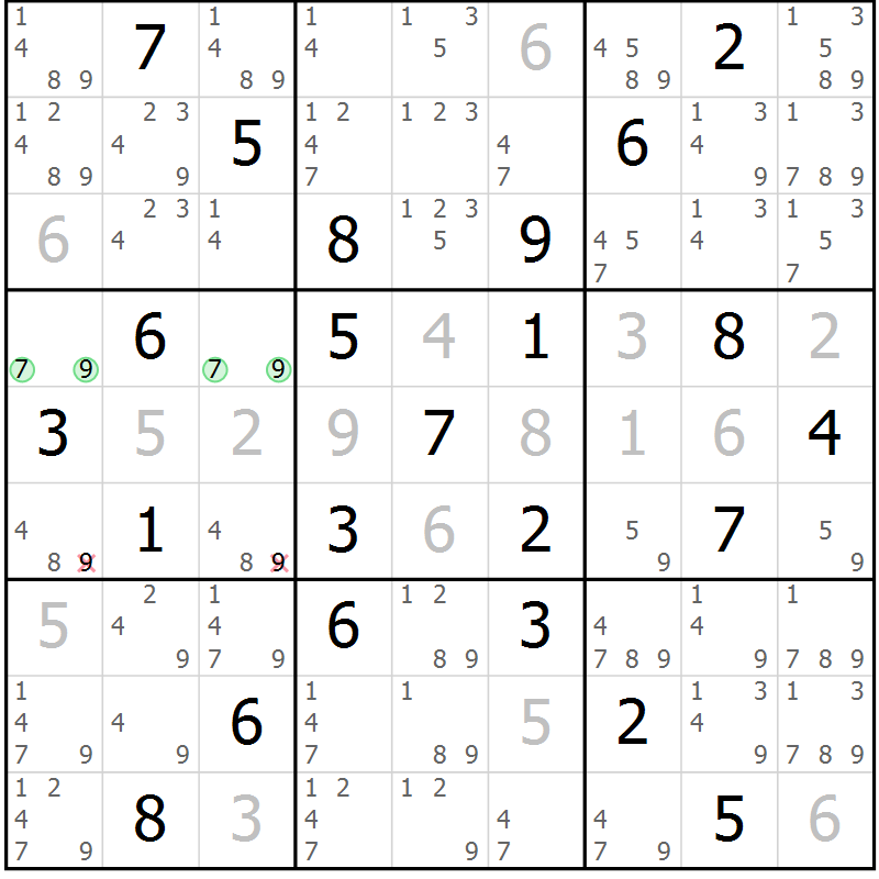 Position des candidats pour la solution de la Gr 56 page 59 du magazine de sudoku Suprême n° 034