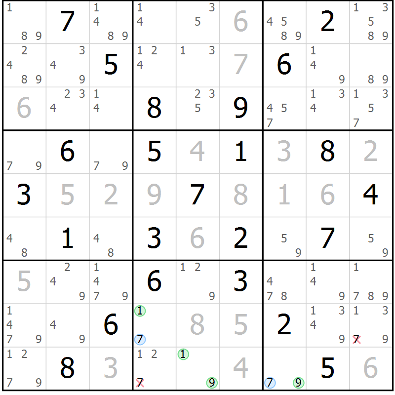 Position des candidats pour la solution de la Gr 56 page 59 du magazine de sudoku Suprême n° 034