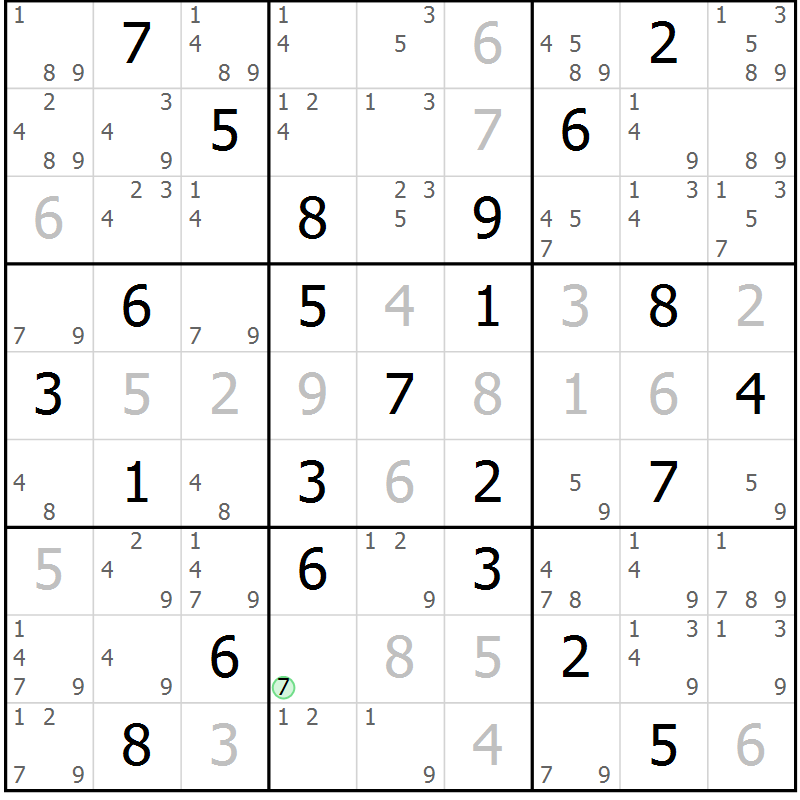 Position des candidats pour la solution de la Gr 56 page 59 du magazine de sudoku Suprême n° 034