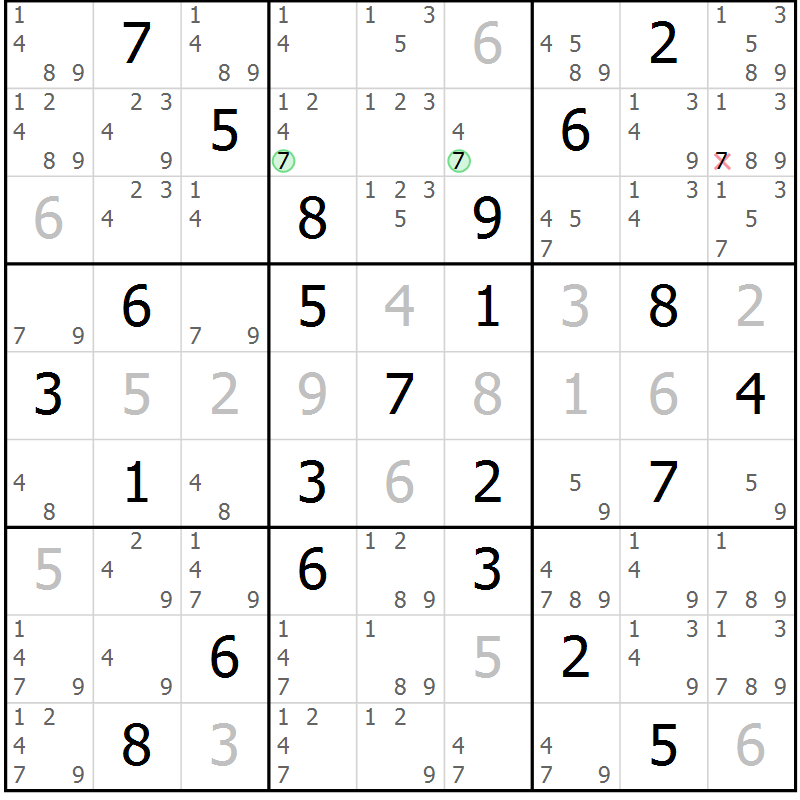 Position des candidats pour la solution de la Gr 56 page 59 du magazine de sudoku Suprême n° 034