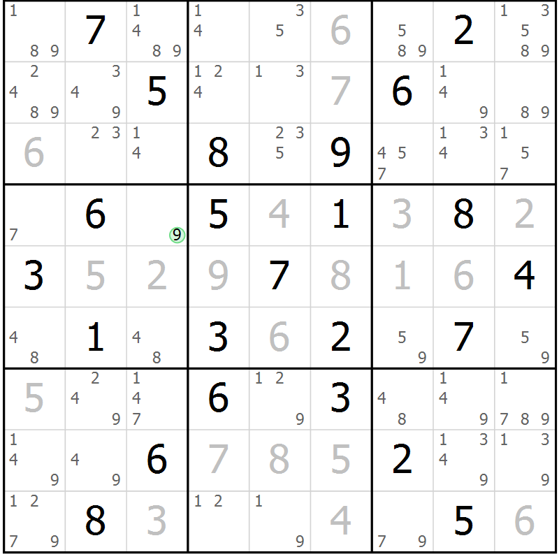 Position des candidats pour la solution de la Gr 56 page 59 du magazine de sudoku Suprême n° 034