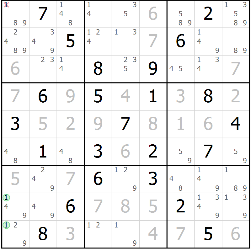 Position des candidats pour la solution de la Gr 56 page 59 du magazine de sudoku Suprême n° 034