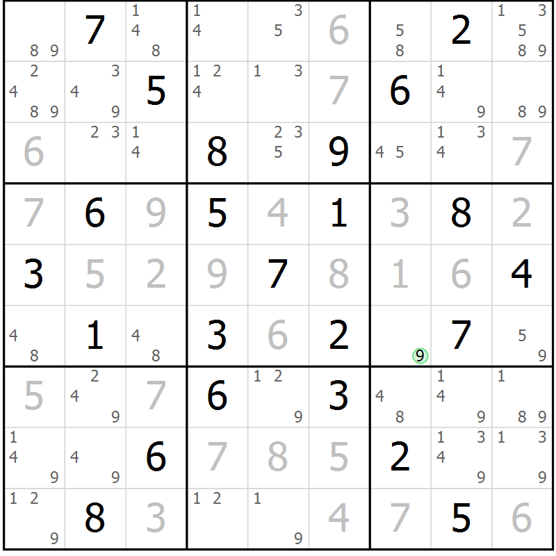 Position des candidats pour la solution de la Gr 56 page 59 du magazine de sudoku Suprême n° 034