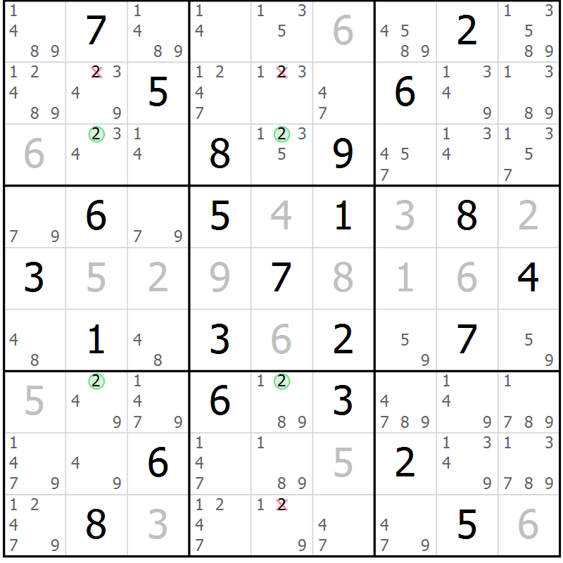 Position des candidats pour la solution de la Gr 56 page 59 du magazine de sudoku Suprême n° 034