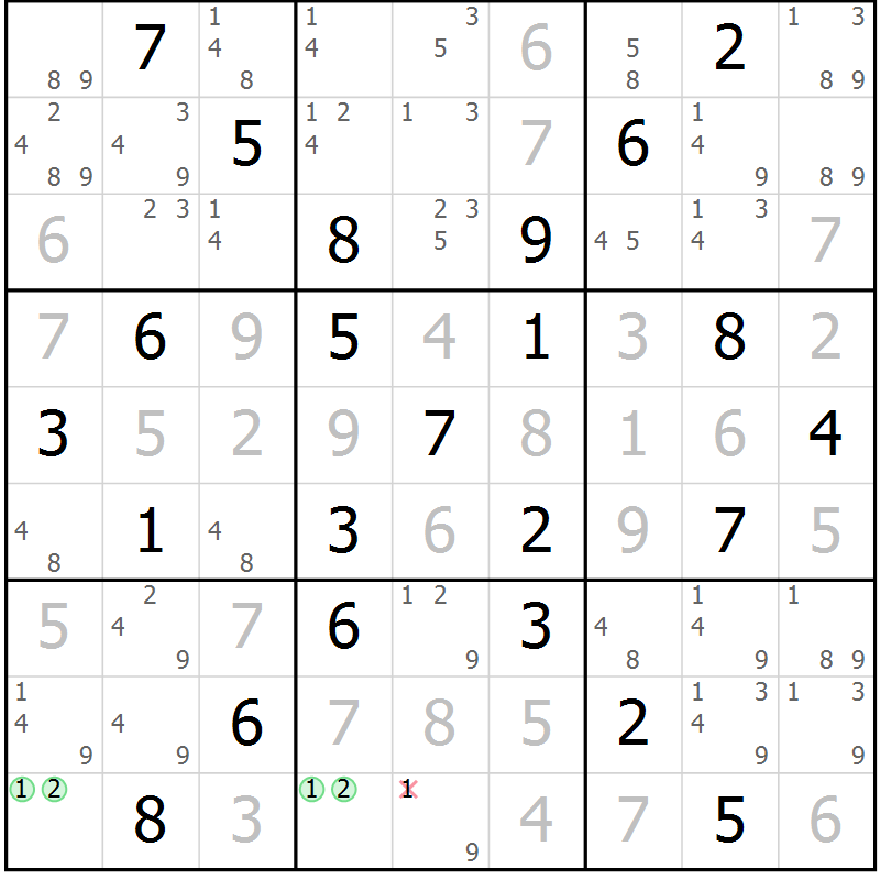 Position des candidats pour la solution de la Gr 56 page 59 du magazine de sudoku Suprême n° 034
