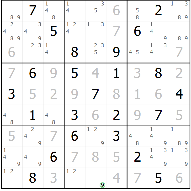 Position des candidats pour la solution de la Gr 56 page 59 du magazine de sudoku Suprême n° 034