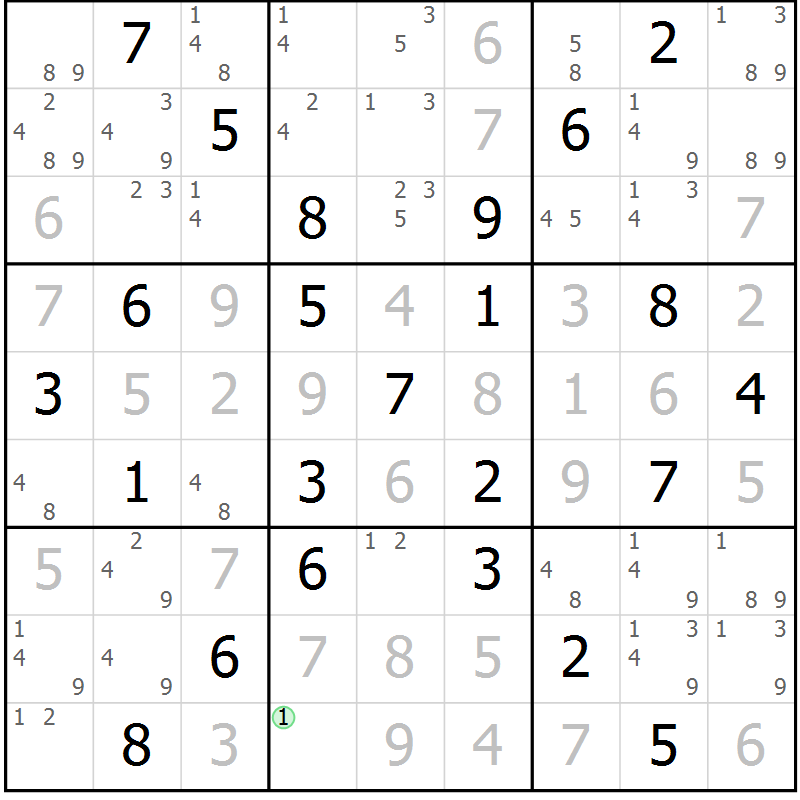Position des candidats pour la solution de la Gr 56 page 59 du magazine de sudoku Suprême n° 034